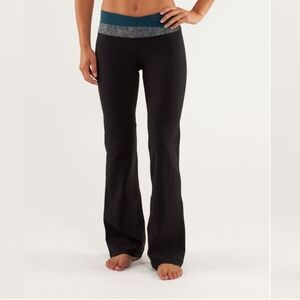 lululemon athletica Black Flare Pants with Teal and Gray Waistband
